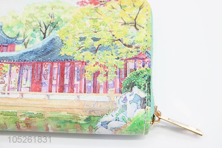 Chinese Courtyard Pattern Woman Wallet Long Clutch Wallet