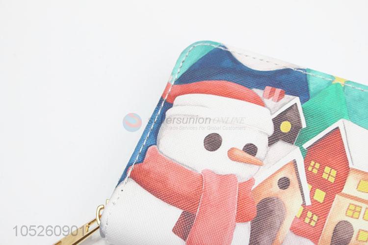 Cute Cartoon Snowman Printed Long Wallets for Lady