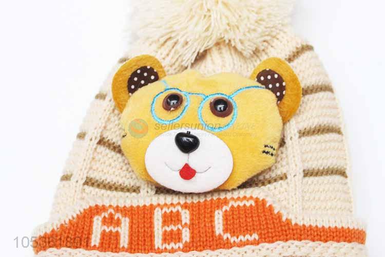 Low Price Knitted Kids Winter Baby Cartoon Bear Hats