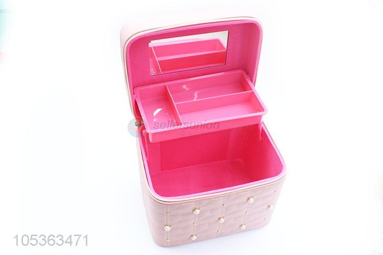 Latest Arrival Pink Color Portable Zipper Cosmetic Bag