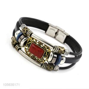 New products retro multilayer leather bracelet charms bracelet