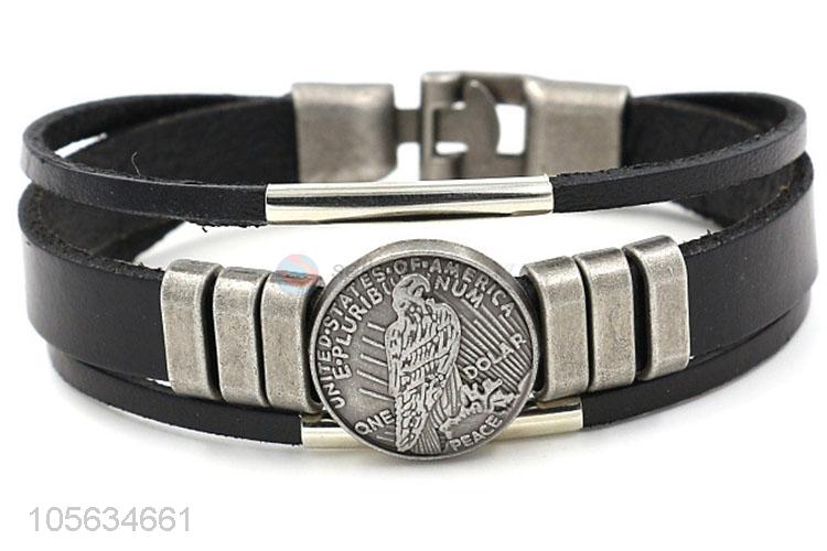 Wholesale custom handmade mens leather bracelet retro alloy bracelet