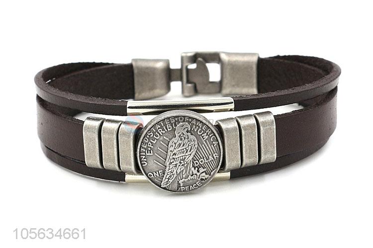 Wholesale custom handmade mens leather bracelet retro alloy bracelet