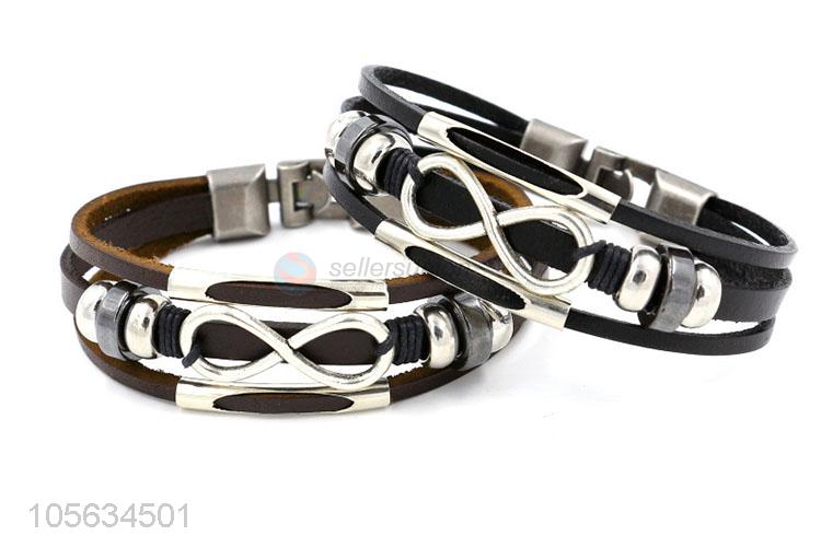 Low price multilayer handmade retro multitier leather bracelet for men