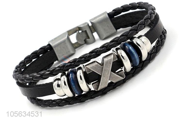 Factory supply fashion charm custom men braided leather handmade bracelet