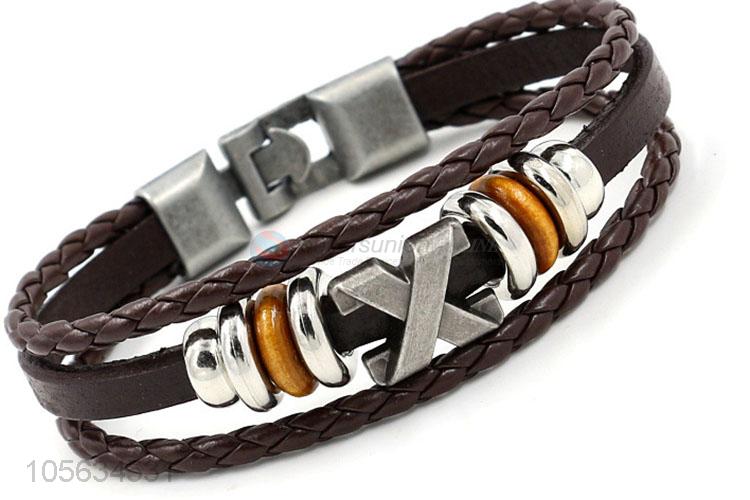 Factory supply fashion charm custom men braided leather handmade bracelet