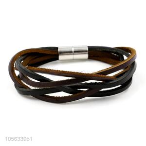 Factory directly sell multitier men braided leather bracelet with magnetic