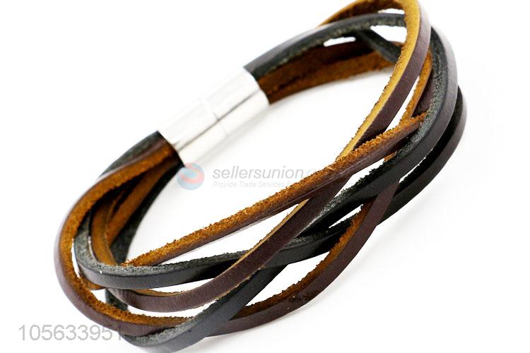 Factory directly sell multitier men braided leather bracelet with magnetic