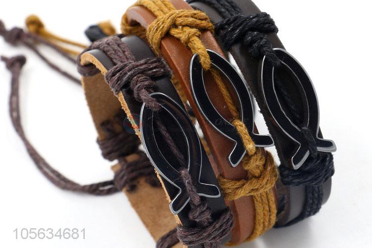 Best sale multitier men leather bracelet vintage charms bracelet