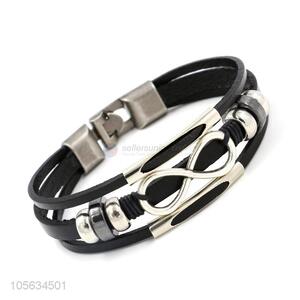 Low price multilayer handmade retro multitier leather bracelet for men