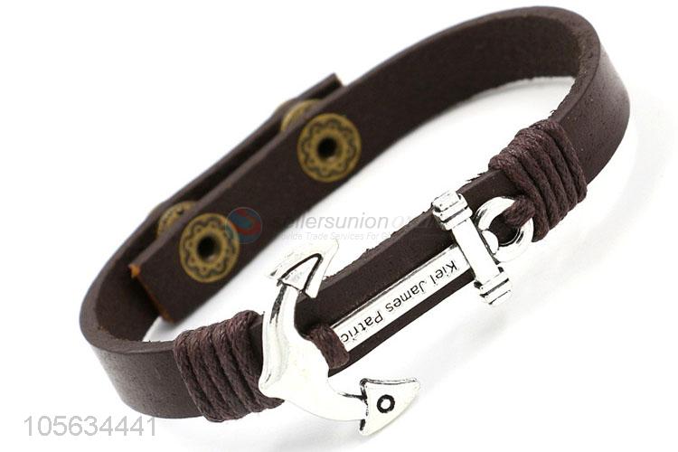 Outstanding quality retro mens leather bracelets with anchor charms