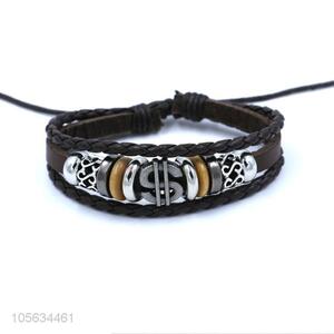 Wholesale cheap handmade mens leather bracelet retro alloy braided bracelet