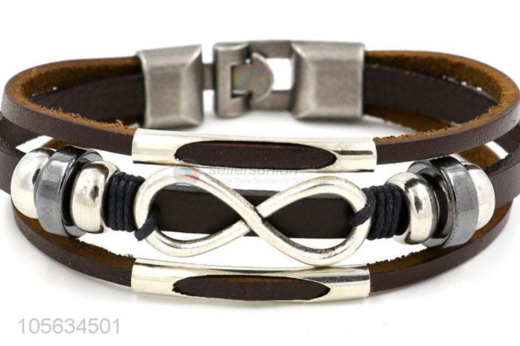 Low price multilayer handmade retro multitier leather bracelet for men