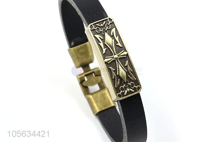 New items handmade retro genuine leather bracelet with anchor charms