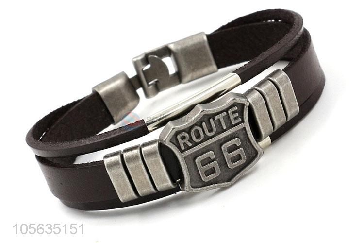 Latest design retro styles multitier mens leather bracelets with charms