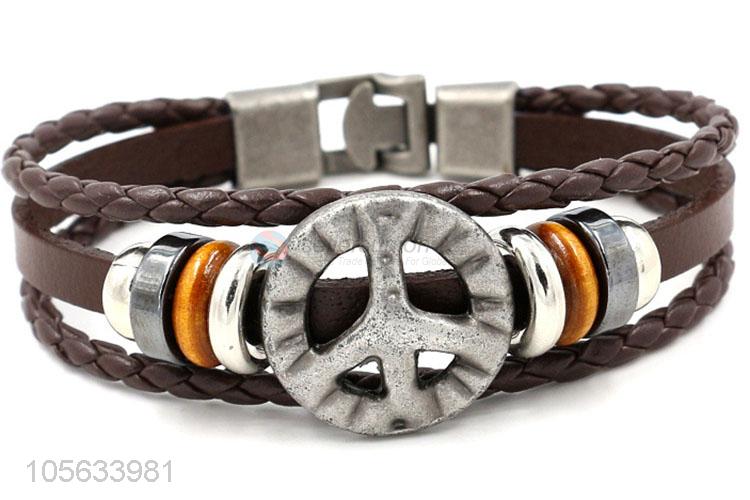 Factory sales handmade mens leather bracelet retro alloy braided bracelet