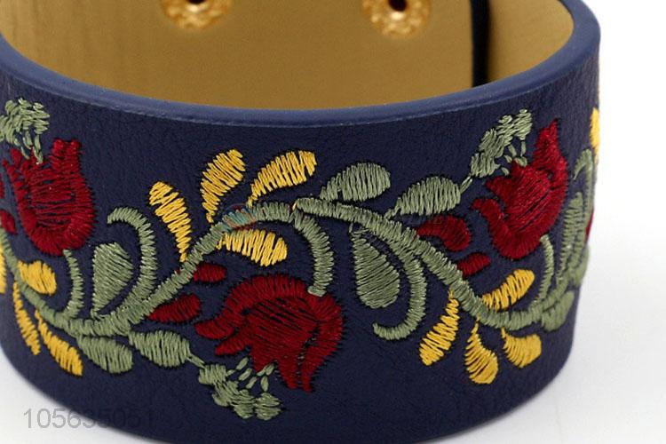 Recent design retro styles flower embroidered leather bracelets