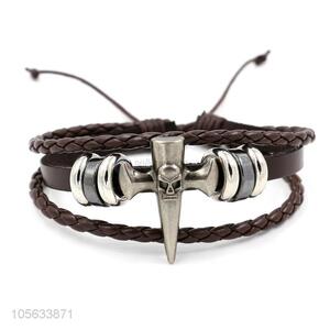 China supplier retro styles handmade mens leather bracelets with charms