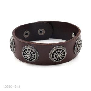 Direct factory supply retro punk men leather bracelet alloy charms bracelet