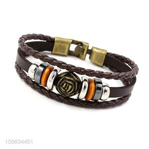 Factory directly sell multilayer leather braid bracelet retro mens bracelets