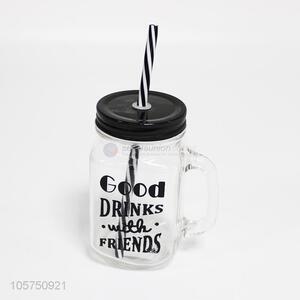 Good Quality 450ML Glass Cup With Straw