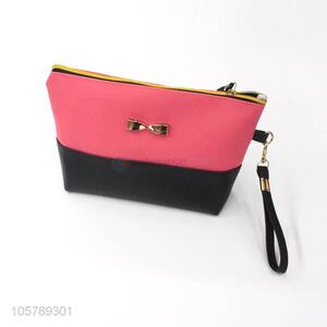 Promotional fashion bowknot pu leather beauty bag cosmetic bag