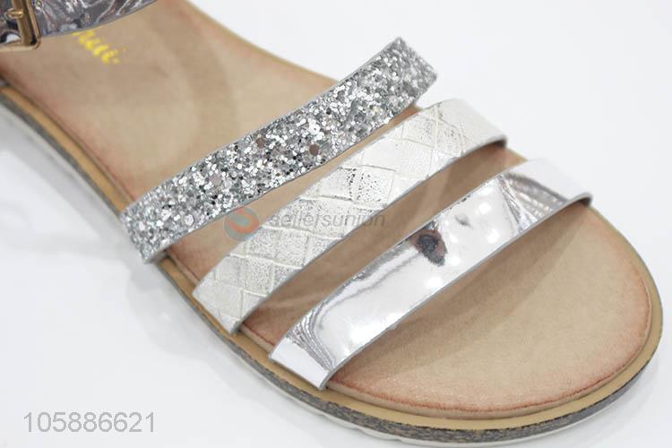 Professional supply fashion women silver pu leather flat sandals