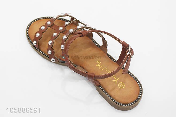 Low price stylish summer outdoor flat women pearl sandals