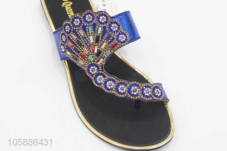 Good sale fancy women outdoor flat slippers with stones