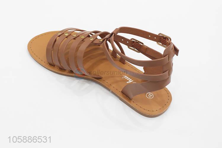 New design women sandals ladies laser cut pu flat sandals