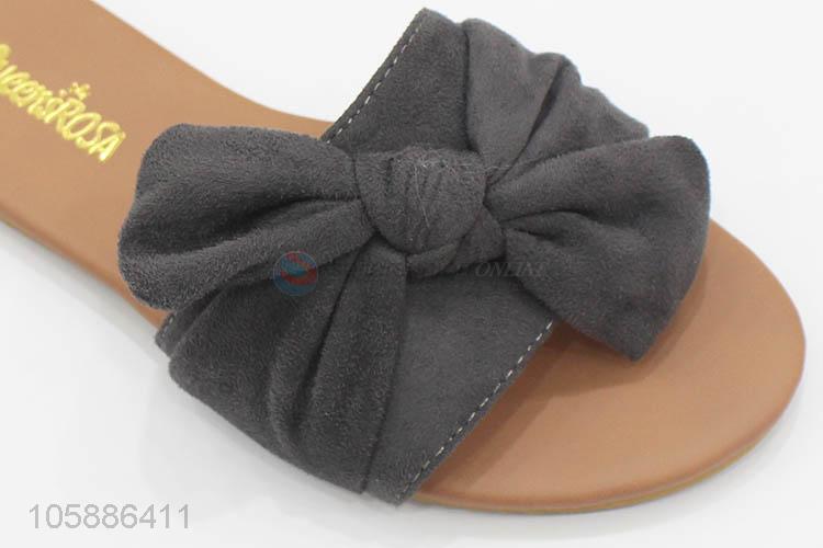 China maker faux suede bowknot embellished ladies flat slippers