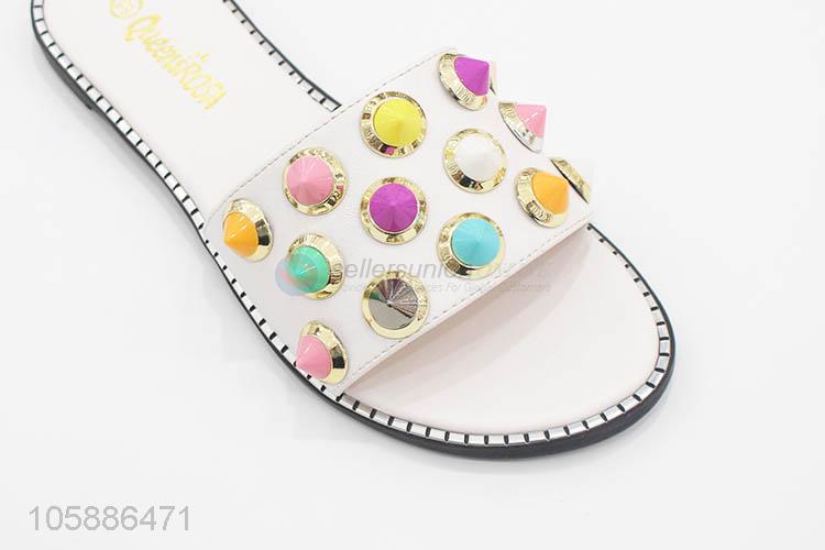 Premium quality custom women flat slippers with colorful stones