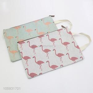 Low Price Lovely Flamingo Cotton and Linen Portable File Bag