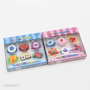 Hot sale cake shape cartoon eraser set for kids