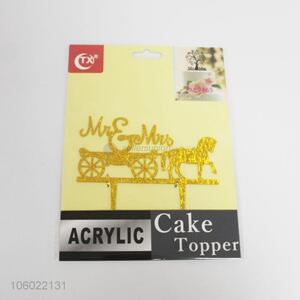 Hot sale golden glitter acrylic wedding cake topper