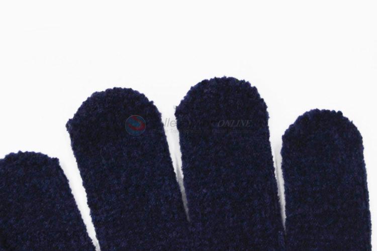 Top quality blue chenille warm soft knitted gloves