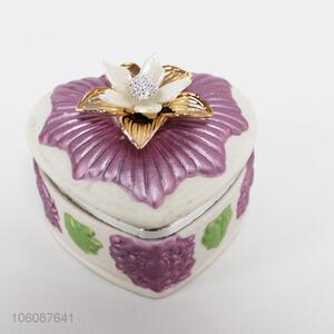 New Product Ceramic Jewelry Porcelain Trinket Box with Flowers on Lid