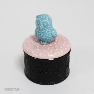 Fashion glass jewelry boxes with owl desgin ceramic lid