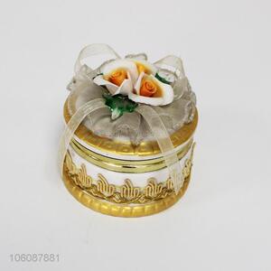 Low price flower ornament ceramic jewel box trinket present box