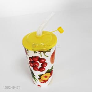 Competitive price fruit printed plastic cup with straw