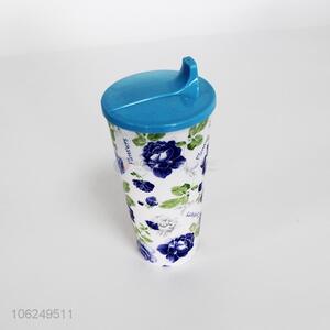 Good sale flower printed plastic cup with lid