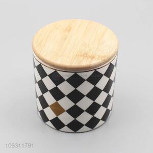 Hot selling rhombus pattern round ceramic storage jar