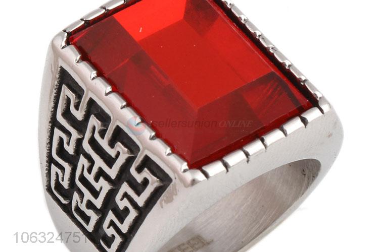 Exquisite Design  Blue Red Rhinestone Titanium Steel Ring For Mens Accessories