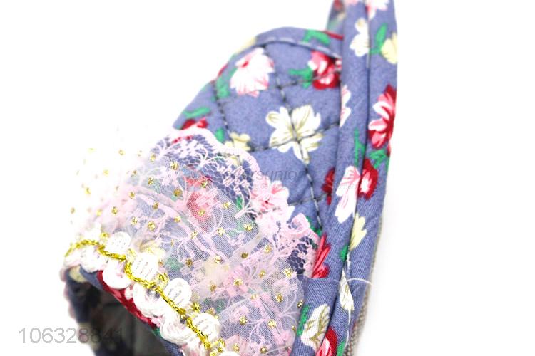 Wholesale Open Toe Cotton Cloth Printed Slippers With Lace