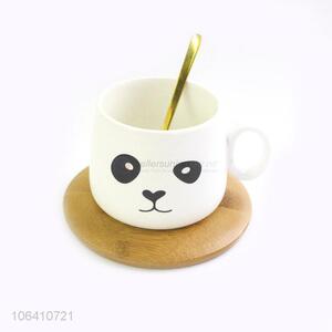 Suitable Price Ceramic Mug With Real Gold Spoon With Bamboo Coaster