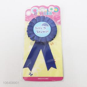 Custom Ribbon Rosette Button Satin Blue Baby Shower Badge