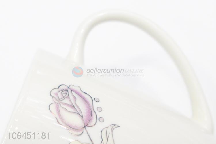 Wholesale beautiful rose decal ceramic mug with handle