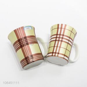 Best sale fashion plaid pattern ceramic cup with handle