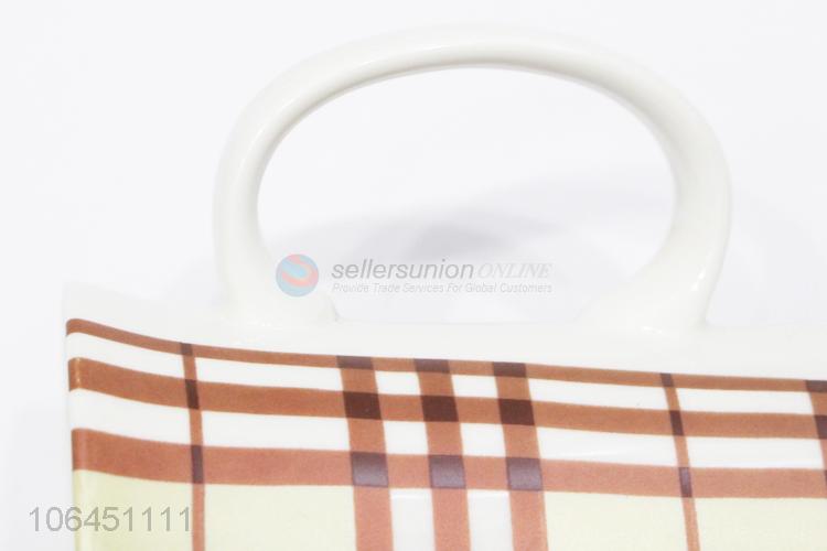 Best sale fashion plaid pattern ceramic cup with handle