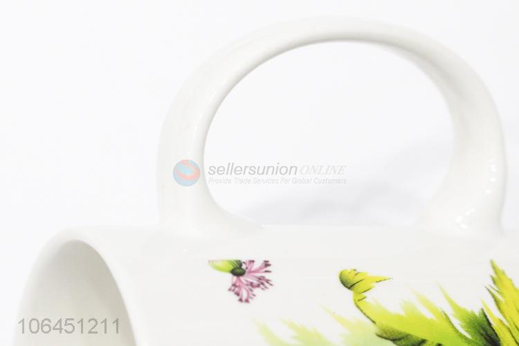 Promotional exquisite colorful flower pattern ceramic cup with handle